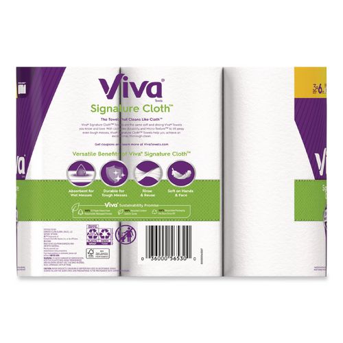 Image of Viva® 56530 Signature Cloth Choose-A-Sheet Kitchen Roll Paper Towels,1-Ply, 5.1 x 11,White, 86 Sheets/Double Roll, 3 Rolls/PK, 8 Packs/CT