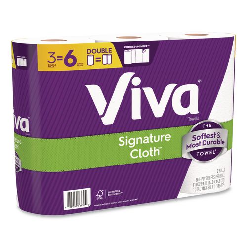 Image of Viva® 56530 Signature Cloth Choose-A-Sheet Kitchen Roll Paper Towels,1-Ply, 5.1 x 11,White, 86 Sheets/Double Roll, 3 Rolls/PK, 8 Packs/CT