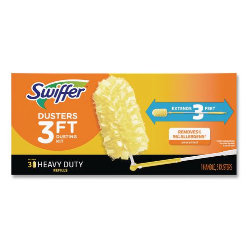 Image of Swiffer® 82074 Heavy Duty Dusters With Extendable Handle, Plastic Handle Extends To 3 Ft, 1 Handle And 3 Dusters/kit, 6 Kits/carton