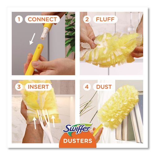 Image of Swiffer® 82074 Heavy Duty Dusters With Extendable Handle, Plastic Handle Extends To 3 Ft, 1 Handle And 3 Dusters/kit, 6 Kits/carton