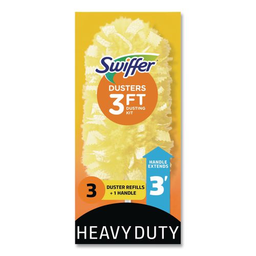Image of Swiffer® 82074 Heavy Duty Dusters With Extendable Handle, Plastic Handle Extends To 3 Ft, 1 Handle And 3 Dusters/kit, 6 Kits/carton
