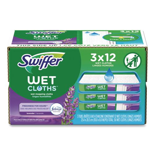 Image of Swiffer® 80333673 Wet Refill Cloths, 10 x 8, Lavender Vanilla and Comfort, White, 36/Carton