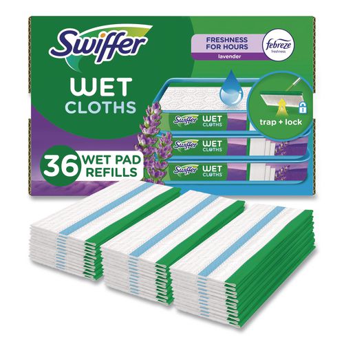 Image of Swiffer® 80333673 Wet Refill Cloths, 10 x 8, Lavender Vanilla and Comfort, White, 36/Carton