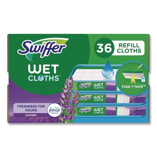Image of Swiffer® 80333673 Wet Refill Cloths, 10 x 8, Lavender Vanilla and Comfort, White, 36/Carton