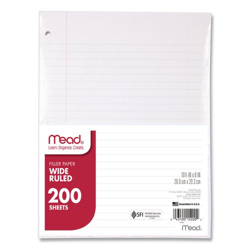 Image of Mead® 15200 Filler Paper, 3-Hole, 8 X 10.5, Wide/legal Rule, 200/pack