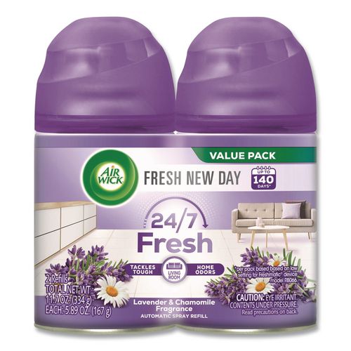 Image of Air Wick® 62338-85595 Freshmatic Ultra Spray Refill, Lavender/chamomile, 5.89 Oz Aerosol Spray, 2/pack, 3 Packs/carton