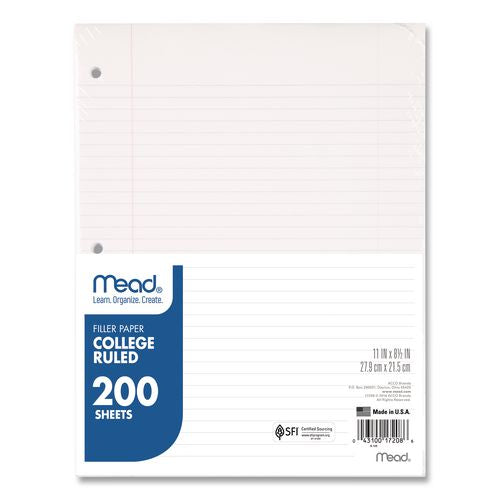 Image of Mead® 17208 Filler Paper, 3-Hole, 8.5 X 11, College Rule, 200/pack