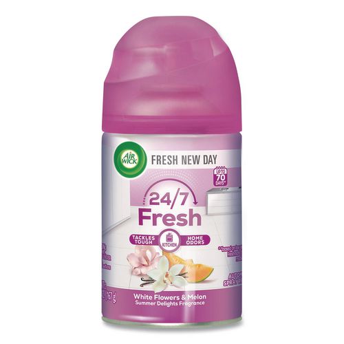 Image of Air Wick® 62338-91101 Freshmatic Life Scents Ultra Refill, White Flowers and Melon Summer Delights, 5.89 oz Aerosol Spray, 6/Carton