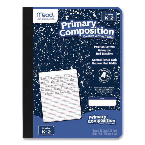 Image of Mead® 09902 Primary Journal Creative Writing Composition Book, Manuscript Format, Blue/Black/White Cover, (100) 9.75 x 7.5 Sheets