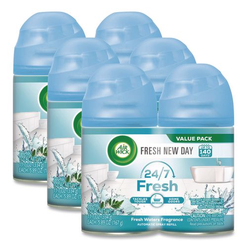 Image of Air Wick® 62338-82093 Freshmatic Ultra Spray Refill, Fresh Waters, 5.89 oz Aerosol Spray, 2/Pack, 3 Packs/Carton