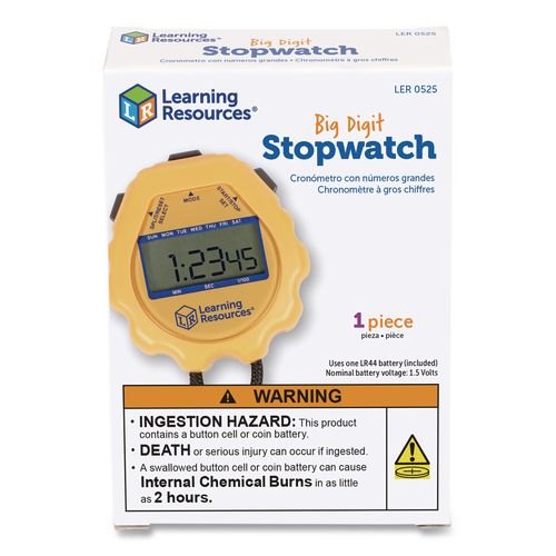 Image of Learning Resources® LER0525 Big Digit Stopwatch, Accurate to 1/100 Second, Yellow, Black Lanyard