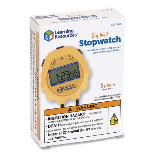 Image of Learning Resources® LER0525 Big Digit Stopwatch, Accurate to 1/100 Second, Yellow, Black Lanyard