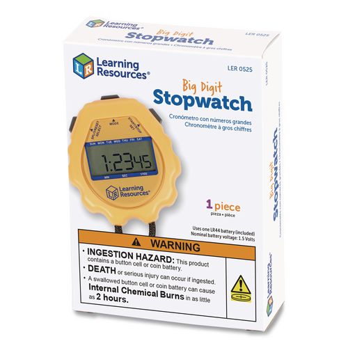 Image of Learning Resources® LER0525 Big Digit Stopwatch, Accurate to 1/100 Second, Yellow, Black Lanyard