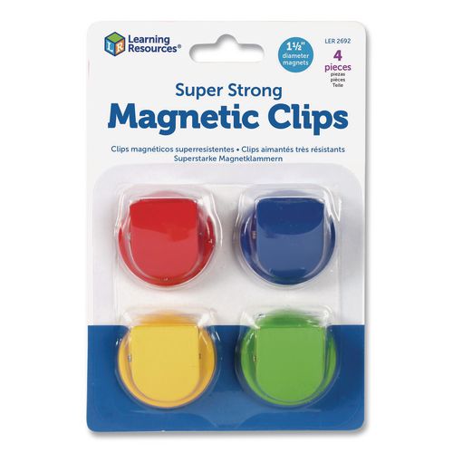 Image of Learning Resources® LER2692 Super Strong Magntic Clips, Small, 1.5" Diameter, Assorted Colors, 4 Pieces