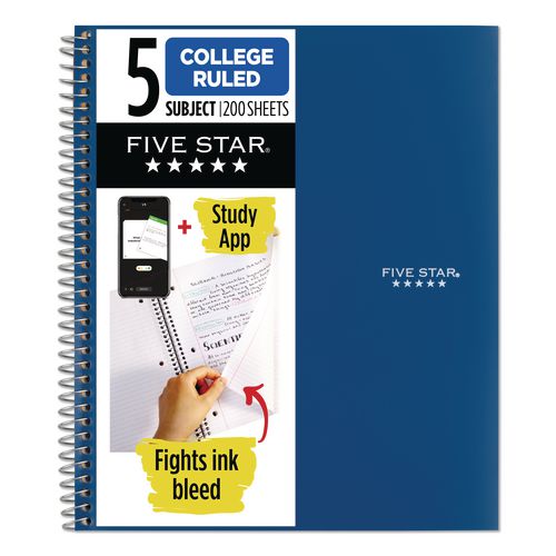 Image of Five Star® 06208 Wirebound Notebook, 5-Subject, Medium/College Rule, Randomly Assorted Cover Color, (200) 11 x 8.5 Sheets