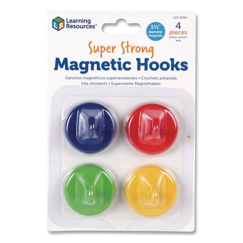 Image of Learning Resources® LER2694 Super Strong Magnetic Hooks, Small, 1.5" Diameter, Assorted Colors, 4 Pieces