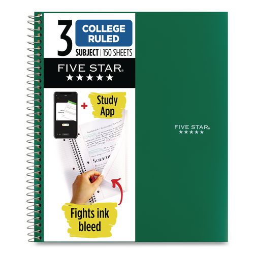 Image of Five Star® 06210 Wirebound Notebook, 3-Subject, Medium/College Rule, Randomly Assorted Cover Color, (150) 11 x 8.5 Sheets