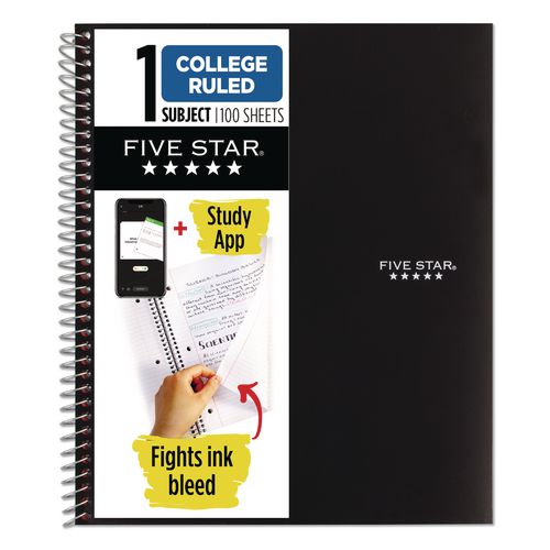 Image of Five Star® 72057 Wirebound Notebook, 1-Subject, Medium/College Rule, Black Cover, (100) 11 x 8.5 Sheets