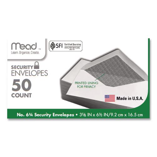 Image of Mead® 75212 Security Tint Business Envelopes, #6 3/4, Monarch Flap, Gummed Closure, 3.63 x 6.5, White, 80/Box