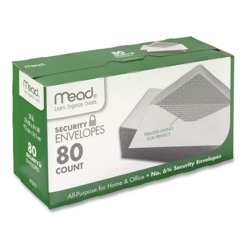Image of Mead® 75212 Security Tint Business Envelopes, #6 3/4, Monarch Flap, Gummed Closure, 3.63 x 6.5, White, 80/Box