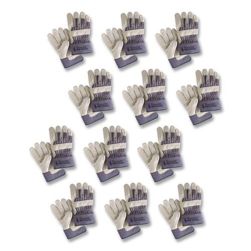 Image of MCR Safety 1935L Mustang Leather Palm Gloves, Gunn Cut, Wing Thumb, Large, Blue/Cream, 12 Pairs