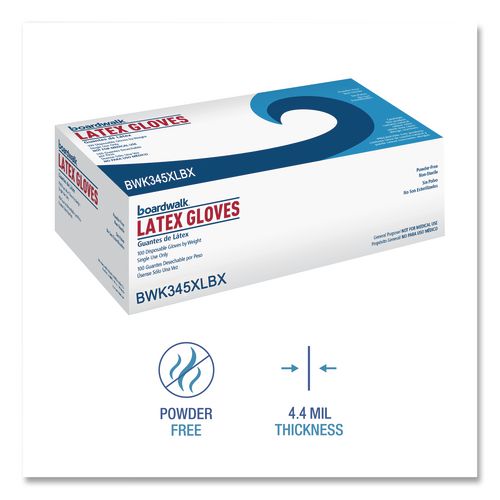 Image of Boardwalk® BWK345XLCT General-Purpose Latex Gloves, Powder-Free, X-Large, 4.4 mil Thick, 9.5" Long, Natural, 100/Box, 10 Boxes/Carton