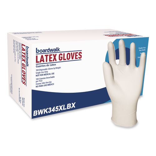 Image of Boardwalk® BWK345XLBX General-Purpose Latex Gloves, Powder-Free, X-Large, 4.4 mil Thick, 9.5" Long, Natural, 100/Box