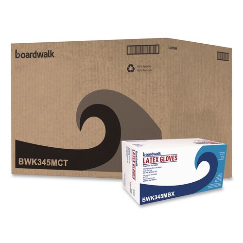 Image of Boardwalk® BWK345MCT General-Purpose Latex Gloves, Powder-Free, Medium, 4.4 mil Thick, 9.5" Long, Natural, 100/Box, 10 Boxes/Carton