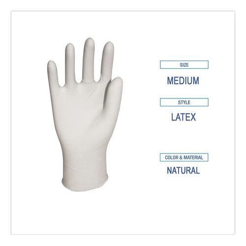Image of Boardwalk® BWK345MCT General-Purpose Latex Gloves, Powder-Free, Medium, 4.4 mil Thick, 9.5" Long, Natural, 100/Box, 10 Boxes/Carton
