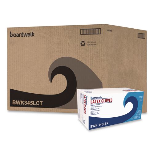 Image of Boardwalk® BWK345LCT General-Purpose Latex Gloves, Powder-Free, Large, 4.4 mil Thick, 9.5" Long, Natural, 100/Box, 10 Boxes/Carton