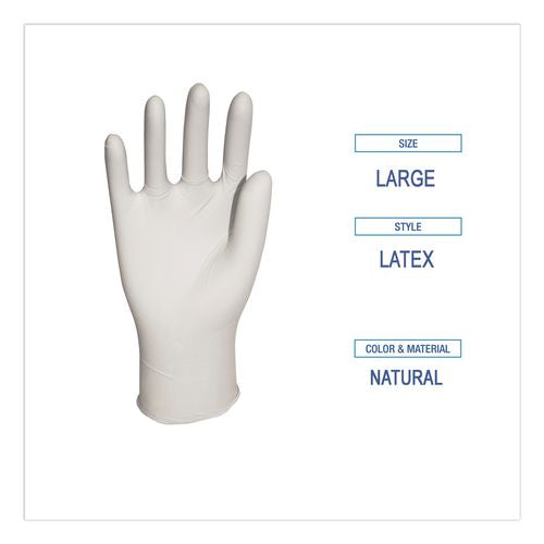 Image of Boardwalk® BWK345LCT General-Purpose Latex Gloves, Powder-Free, Large, 4.4 mil Thick, 9.5" Long, Natural, 100/Box, 10 Boxes/Carton