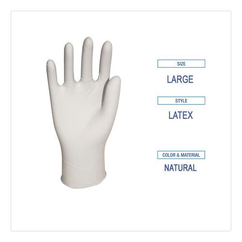 Image of Boardwalk® BWK345LBX General-Purpose Latex Gloves, Powder-Free, Large, 4.4 mil Thick, 12" Long, Natural, 100/Box