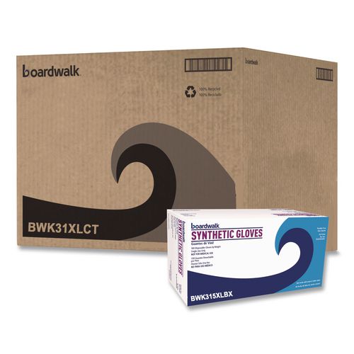 Image of Boardwalk® BWK315XLCT Powder-Free Synthetic Vinyl Gloves, X-Large, 4 mil Thick, 9.5" Long, Cream, 100/Box, 10 Boxes/Carton