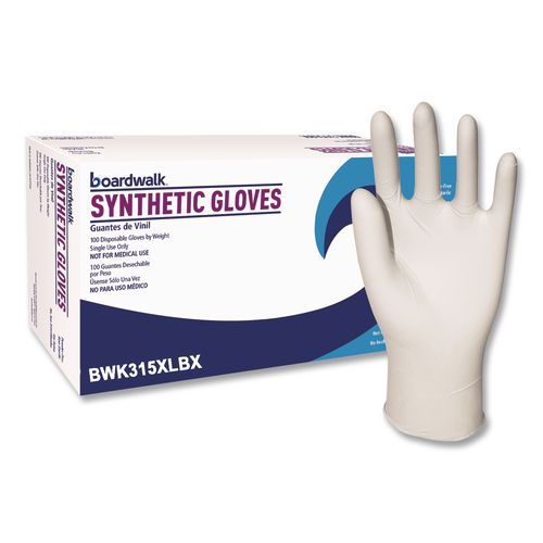 Image of Boardwalk® BWK315XLCT Powder-Free Synthetic Vinyl Gloves, X-Large, 4 mil Thick, 9.5" Long, Cream, 100/Box, 10 Boxes/Carton