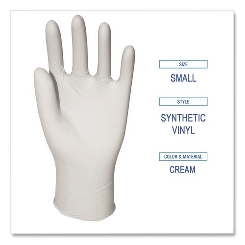 Image of Boardwalk® BWK315SCT Powder-Free Synthetic Vinyl Gloves, Small, 4 mil Thick, 9.5" Long, Cream, 100/Box, 10 Boxes/Carton