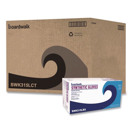 Image of Boardwalk® BWK315LCT Powder-Free Synthetic Vinyl Gloves, Large, 4 mil Thick, 9.5" Long, Cream, 100/Box, 10 Boxes/Carton