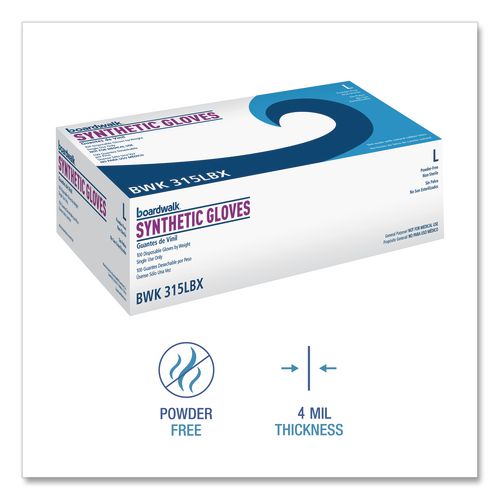 Image of Boardwalk® BWK315LCT Powder-Free Synthetic Vinyl Gloves, Large, 4 mil Thick, 9.5" Long, Cream, 100/Box, 10 Boxes/Carton
