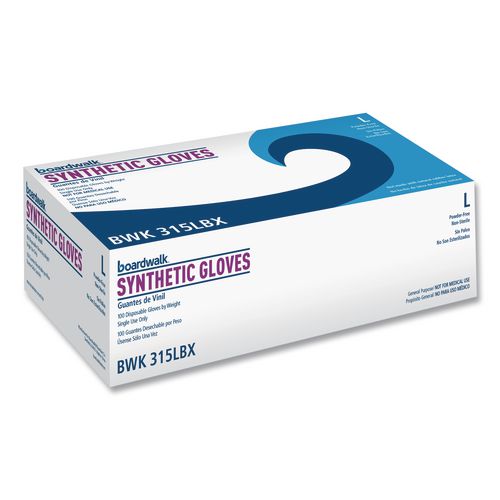 Image of Boardwalk® BWK315LBX Powder-Free Synthetic Vinyl Gloves, Large, 4 mil Thick, 9.5" Long, Beige, 100/Box