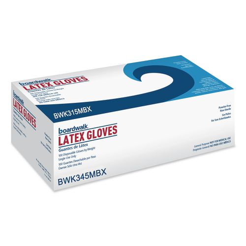 Image of Boardwalk® BWK345MBX General-Purpose Latex Gloves, Powder-Free, Medium, 4.4 mil Thick, 12" Long, Natural, 100/Box