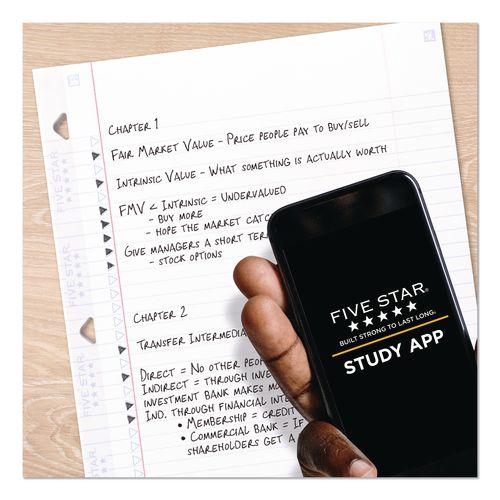 Image of Five StarÂ® Reinforced Filler Paper Plus Study App, 3-Hole, 8.5 x 11, College Rule, 80/Pack