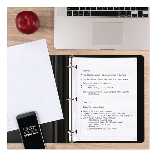 Image of Five StarÂ® Reinforced Filler Paper Plus Study App, 3-Hole, 8.5 x 11, College Rule, 80/Pack