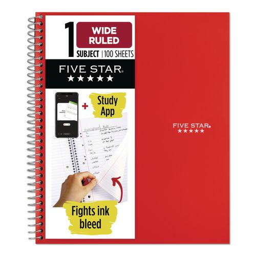 Image of Five Star® 05200 Wirebound Notebook, 1-Subject, Wide/Legal Rule, Red Cover, (100) 10.5 x 8 Sheets