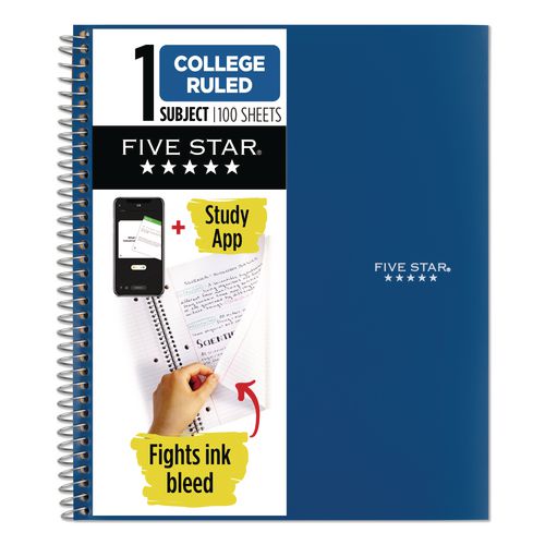 Image of Five Star® 820002 Wirebound Notebook, 1-Subject, Medium/College Rule, Blue Cover, (100) 11 x 9.13 Sheets