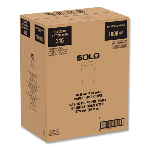 Image of SOLO® 316RC-PLANET Recycled Content PCF Paper Hot Cups, ProPlanet Seal, 16 oz, White/Blue, 1,000/Carton