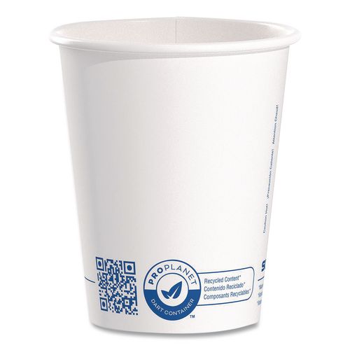 Image of SOLOÂ® Recycled Content PCF Paper Hot Cups, ProPlanet Seal, 10 oz, White/Blue, 1,000/Carton