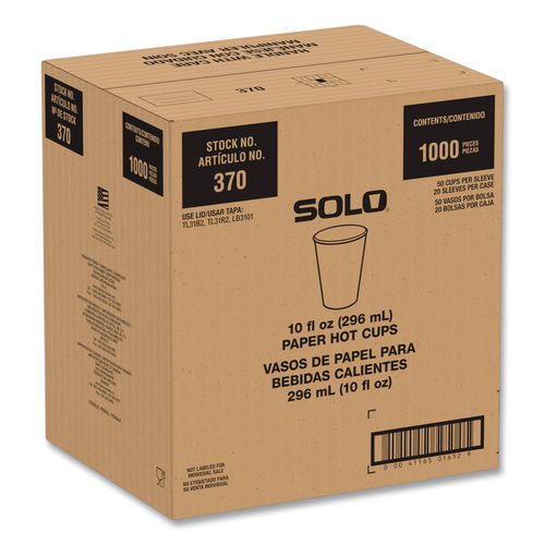 Image of SOLOÂ® Recycled Content PCF Paper Hot Cups, ProPlanet Seal, 10 oz, White/Blue, 1,000/Carton