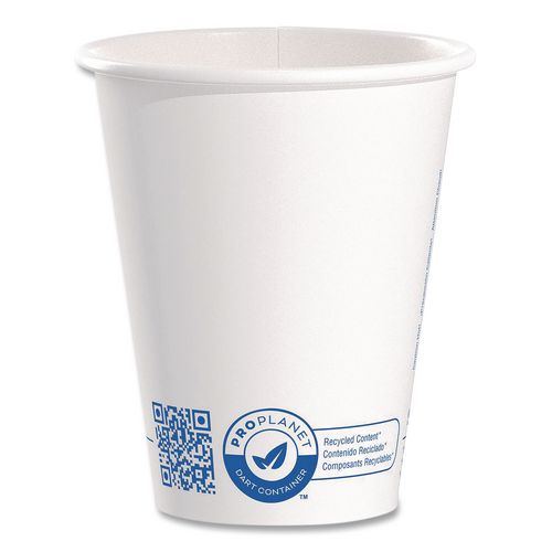 Image of SOLOÂ® Recycled Content PCF Paper Hot Cups, ProPlanet Seal, 8 oz, White/Blue, 1,000/Carton