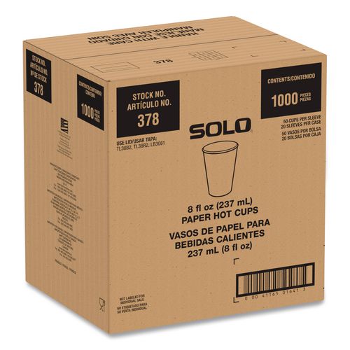 Image of SOLOÂ® Recycled Content PCF Paper Hot Cups, ProPlanet Seal, 8 oz, White/Blue, 1,000/Carton