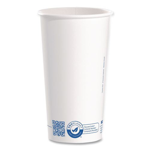 Image of SOLO® 420RC-PLANET Recycled Content PCF Paper Hot Cups, ProPlanet Seal, 20 oz, White/Blue, 600/Carton