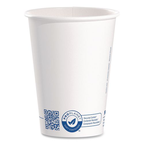 Image of SOLO® 412RCN-PLANET Recycled Content PCF Paper Hot Cups, ProPlanet Seal, 12 oz, White/Blue, 1,000/Carton